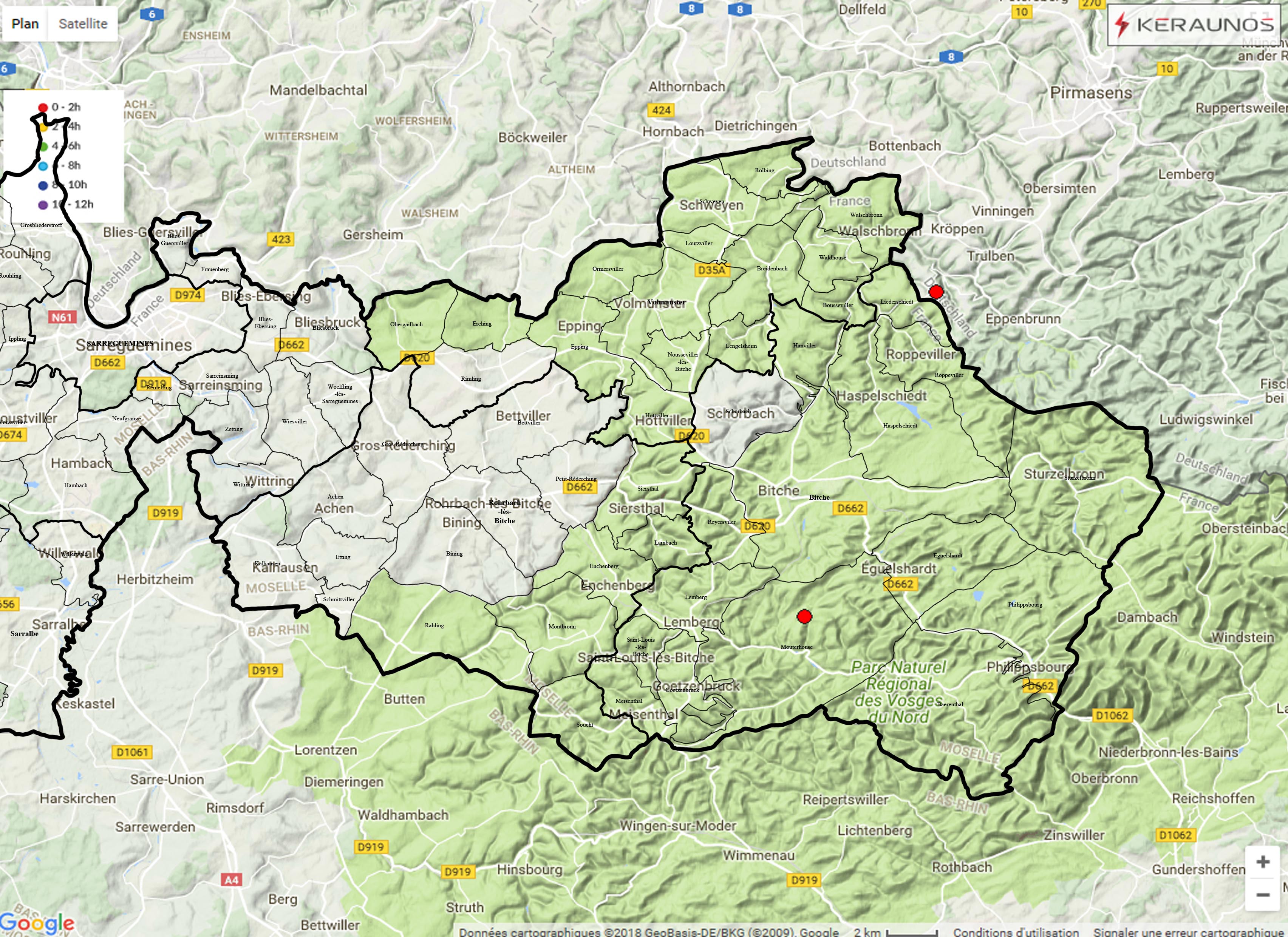 Impacts de foudre sur arrondissement de Sarreguemines le 03/01/2018
