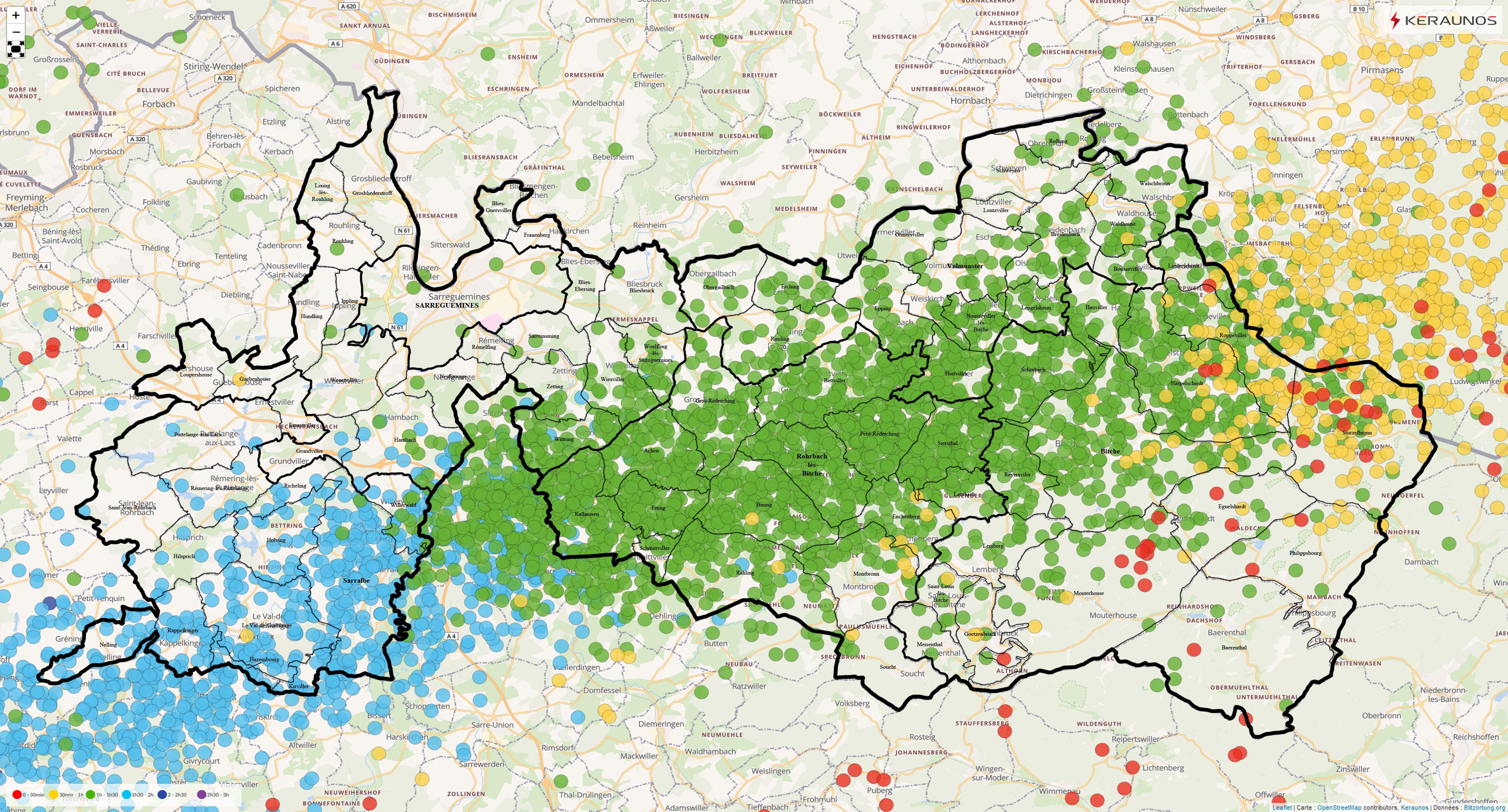 Impacts de foudre sur arrondissement de Sarreguemines le 09/08/2019